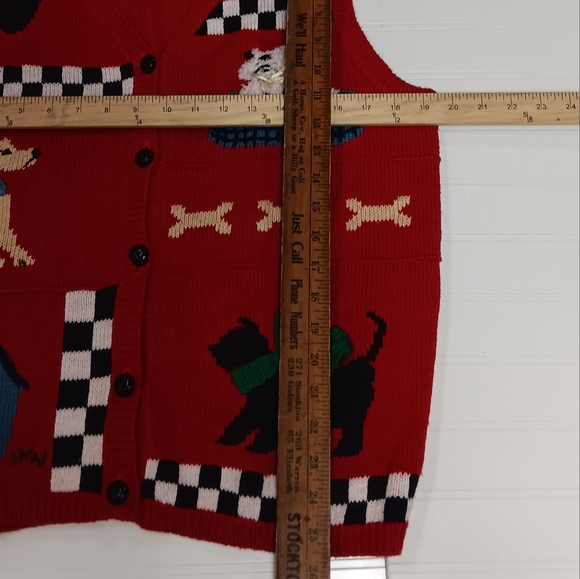 VINTAGE 90S CAPACITY PUPPY DOGS COTTAGECORE PATCHWORK SWEATER VEST WOMEN'S L - Picture 4 of 4